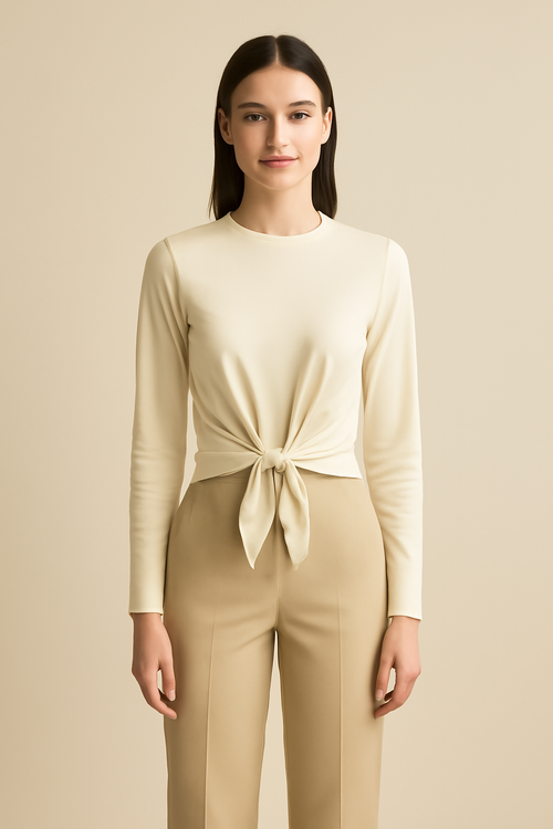Cove Önü Bağlamalı Tencel Bol Bluz