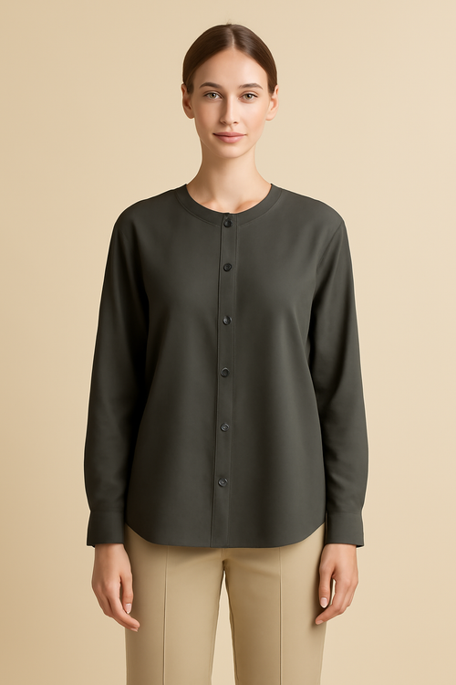 Dune Puff-Sleeve Linen Relaxed Blouse