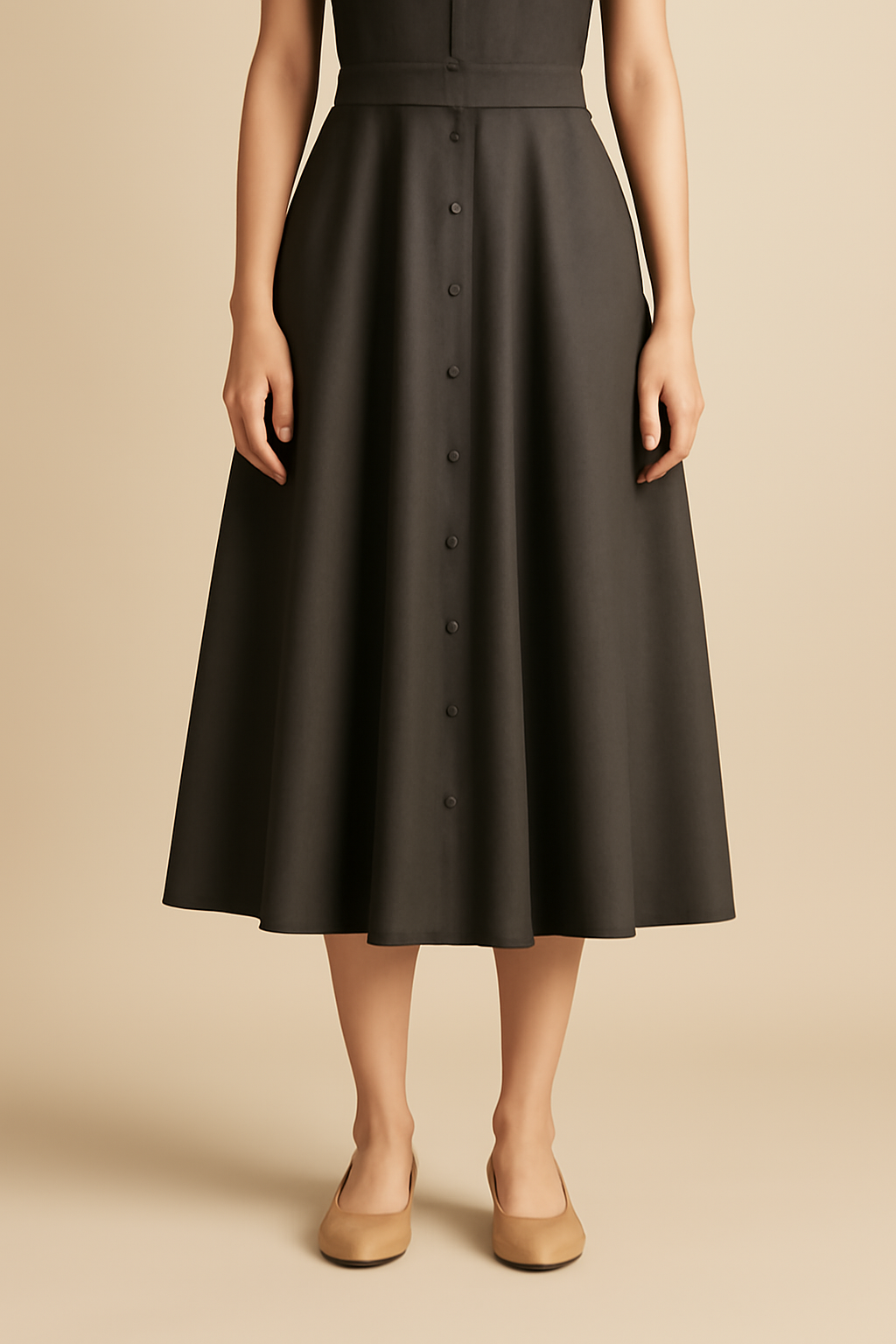 Aegean Button-Front Tencel Pleated Skirt