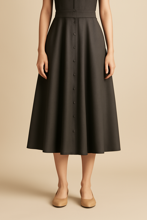 Aegean Button-Front Tencel Pleated Skirt