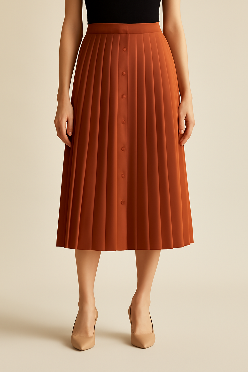 Aegean Button-Front Tencel Pleated Skirt