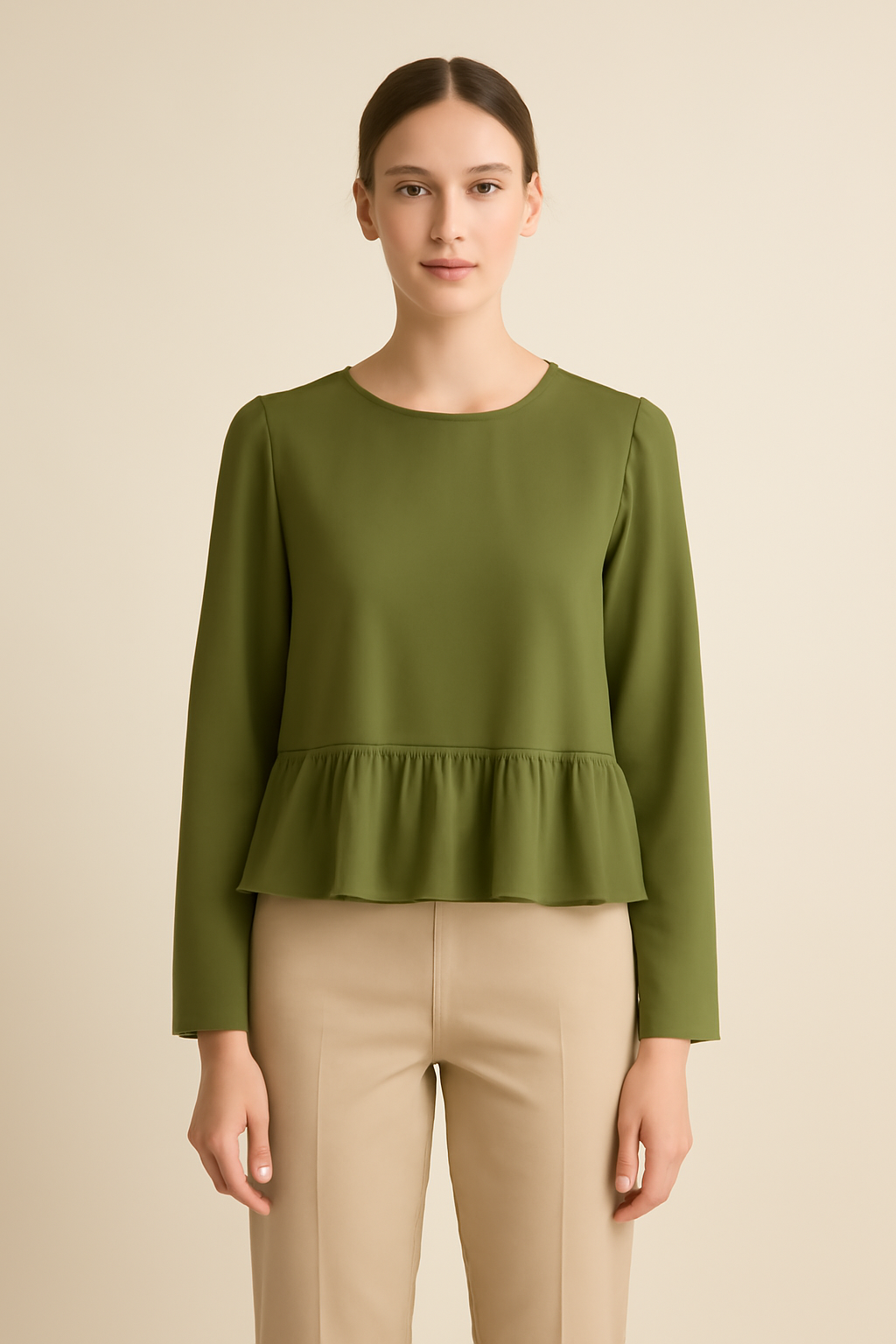 Aegean Cropped Viscose Flounce Blouse
