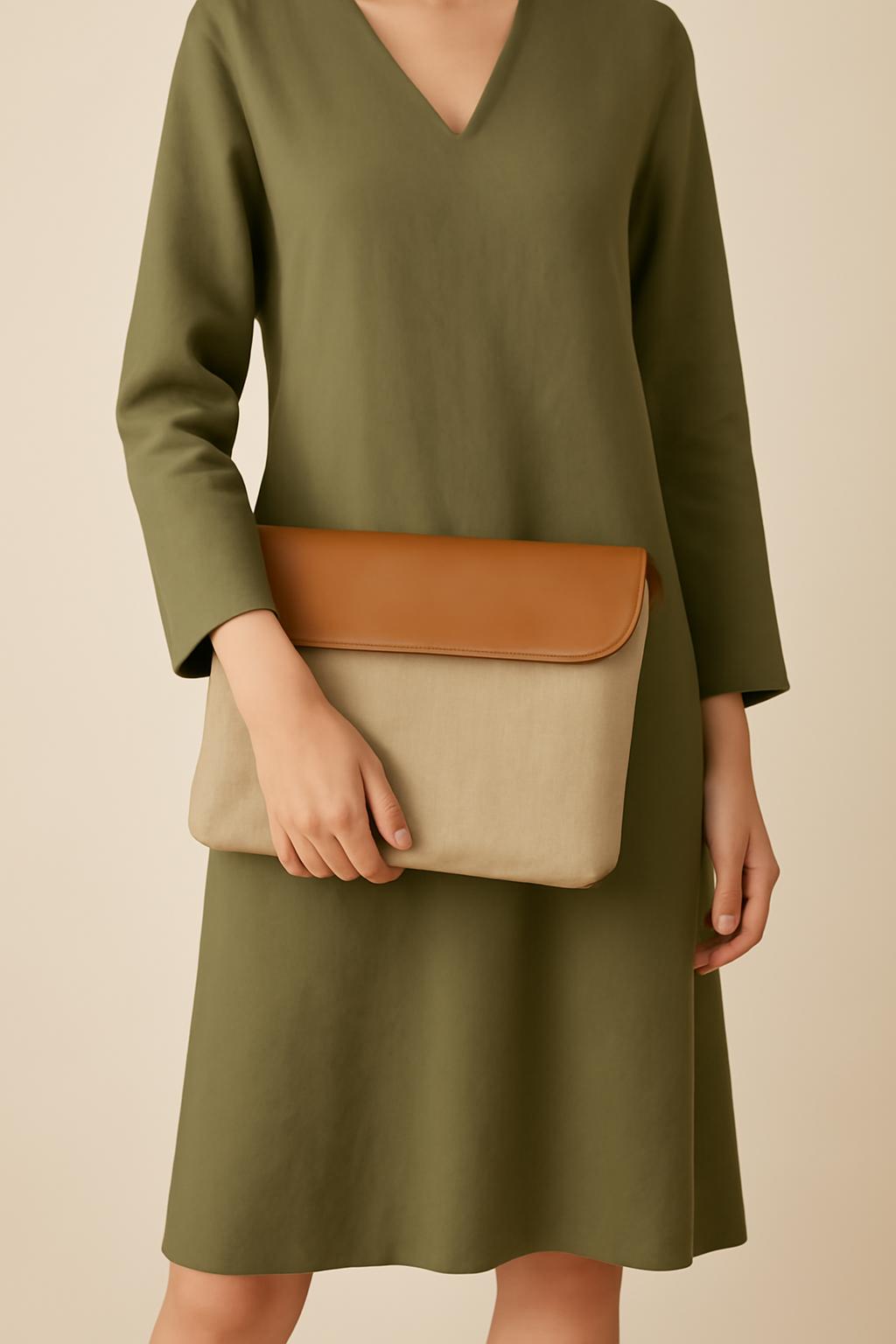 Aegean Zip-Top Linen Leather Clutch
