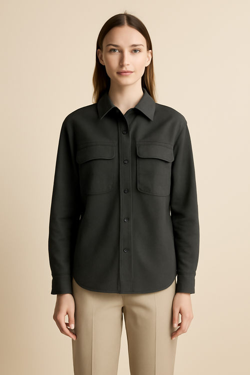 Azure Band-Collar Organic Utility Shirt