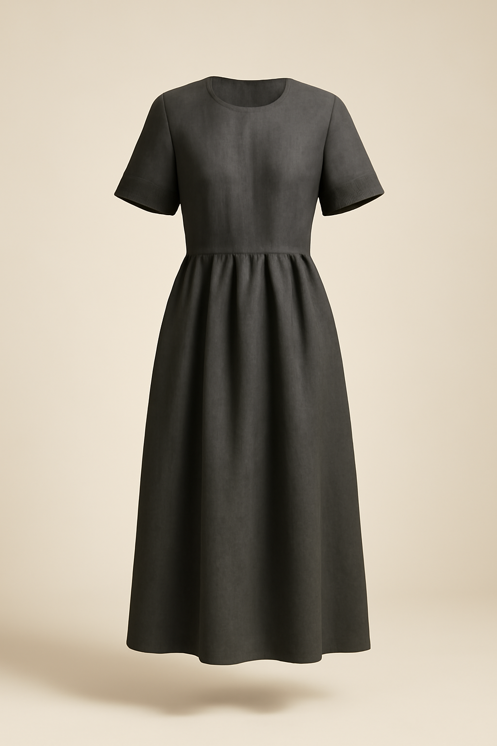 Azure Boat-Neck Linen Midi Dress