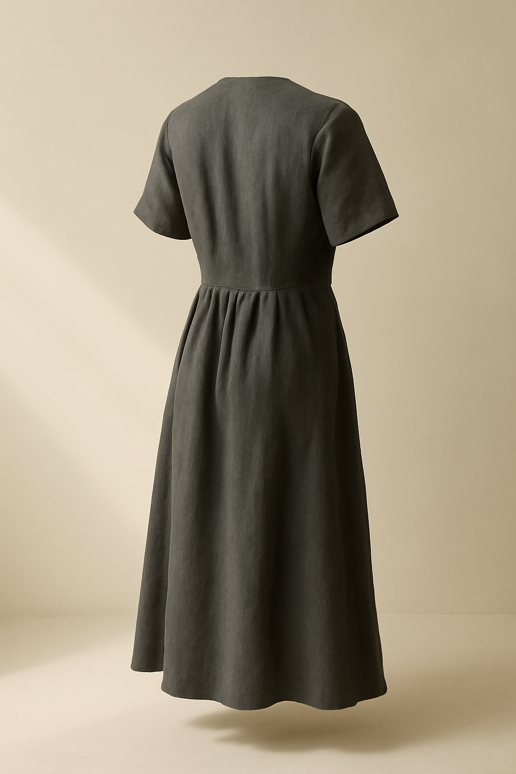 Azure Boat-Neck Linen Midi Dress