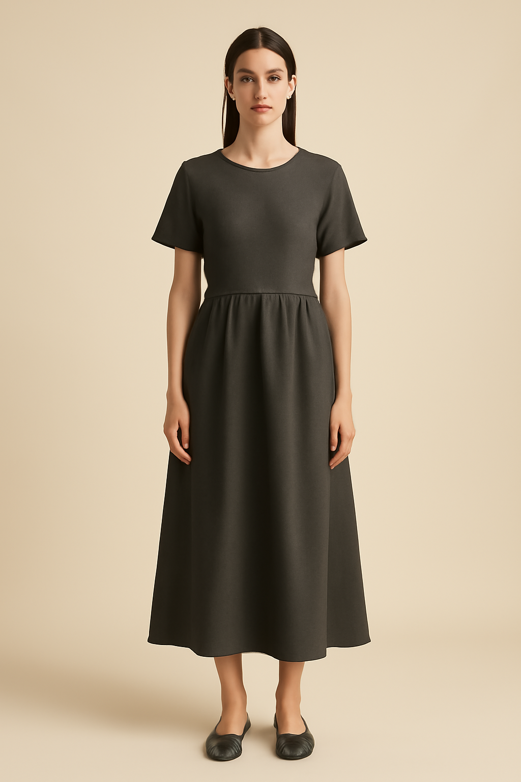 Azure Boat-Neck Linen Midi Dress