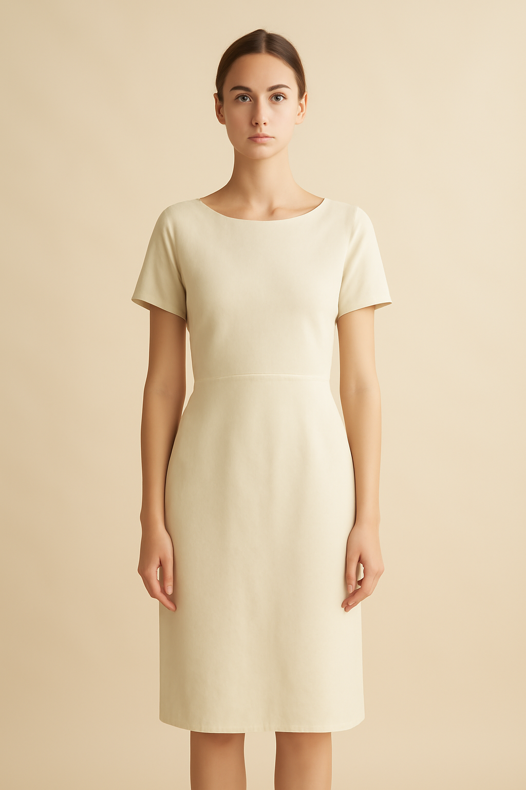 Azure Boat-Neck Linen Midi Dress