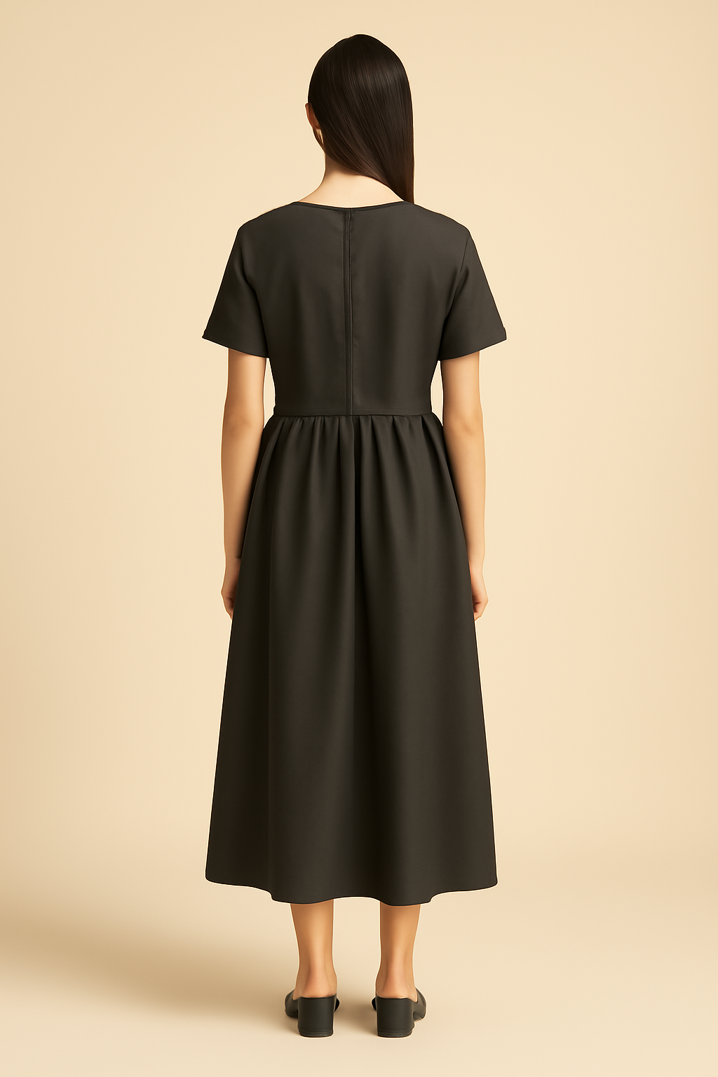 Azure Boat-Neck Linen Midi Dress