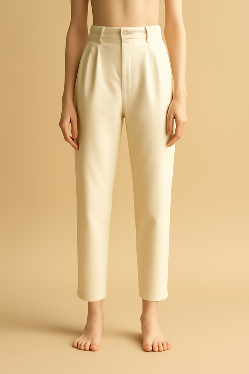 Azure Cropped Cotton Pleated Trousers