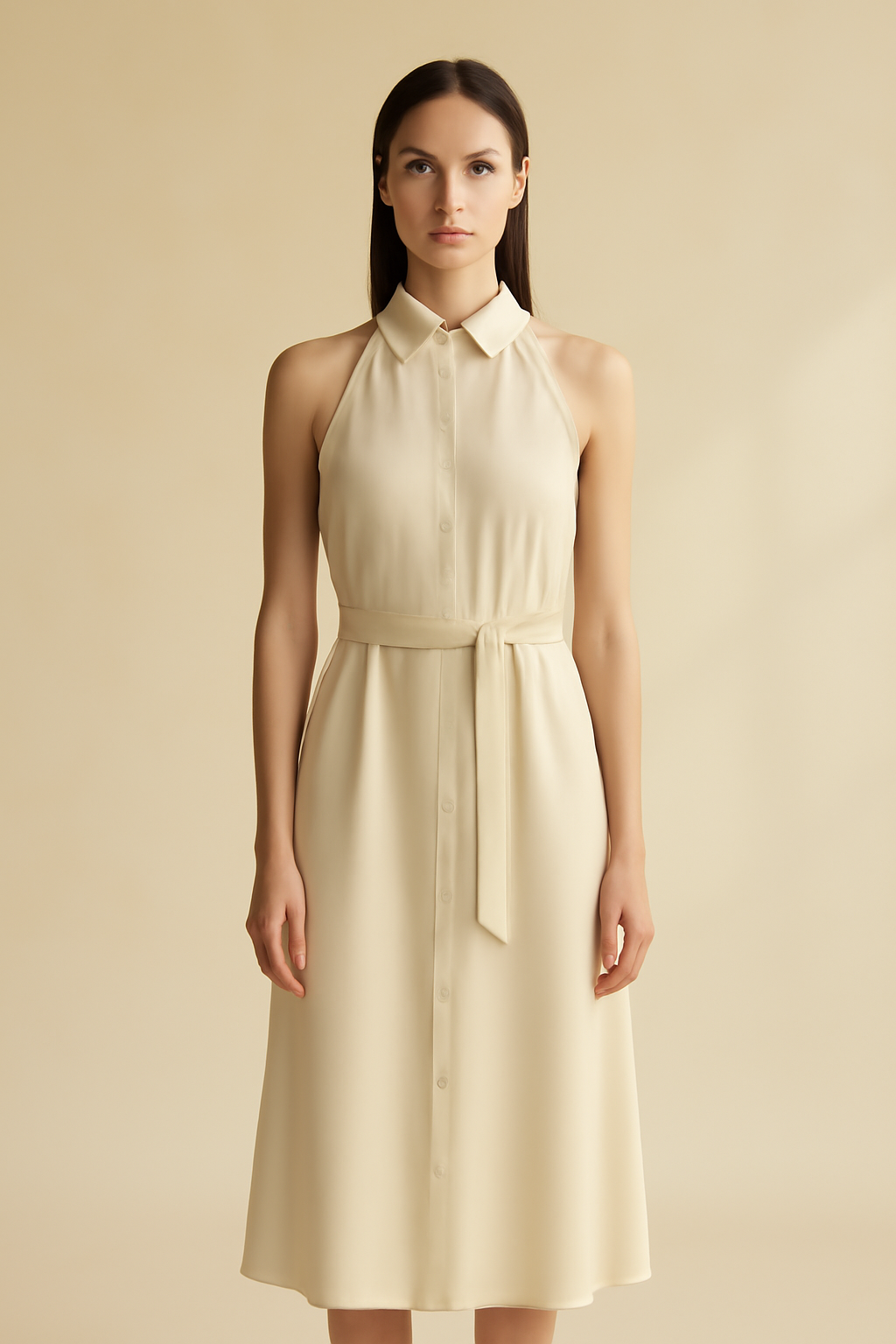 Azure Halterneck Viscose Shirt Dress