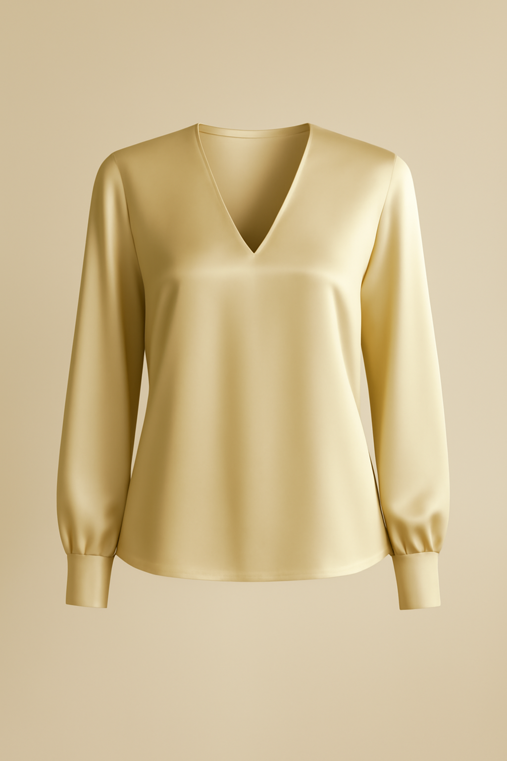 Azure Puff-Sleeve Viscose V-Neck Blouse