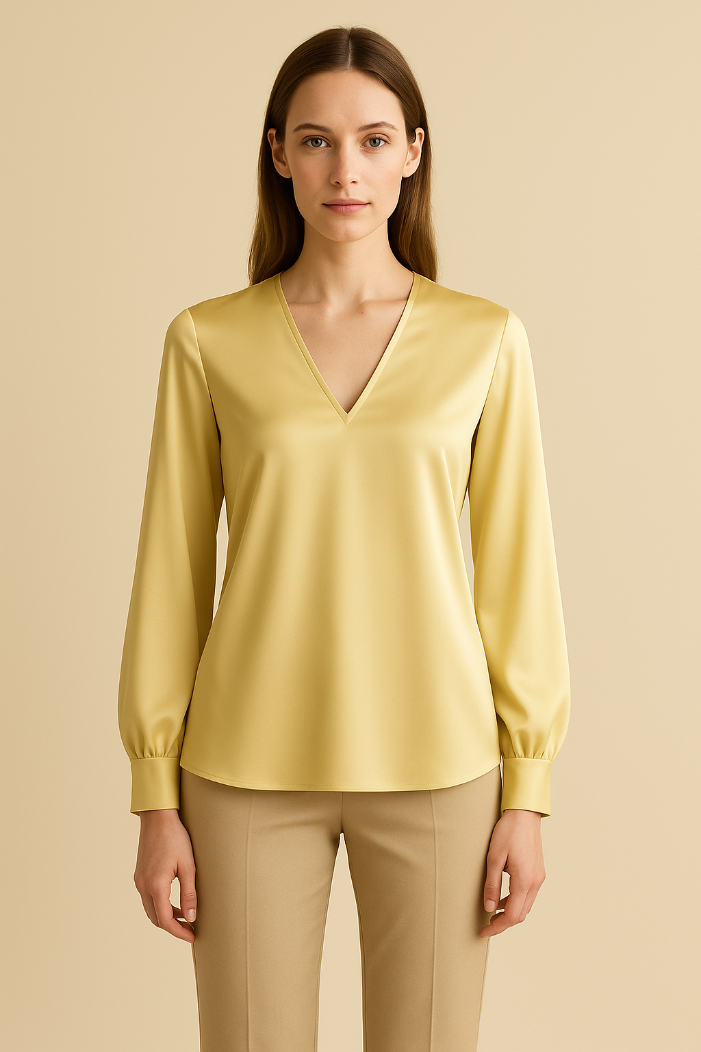 Azure Puff-Sleeve Viscose V-Neck Blouse