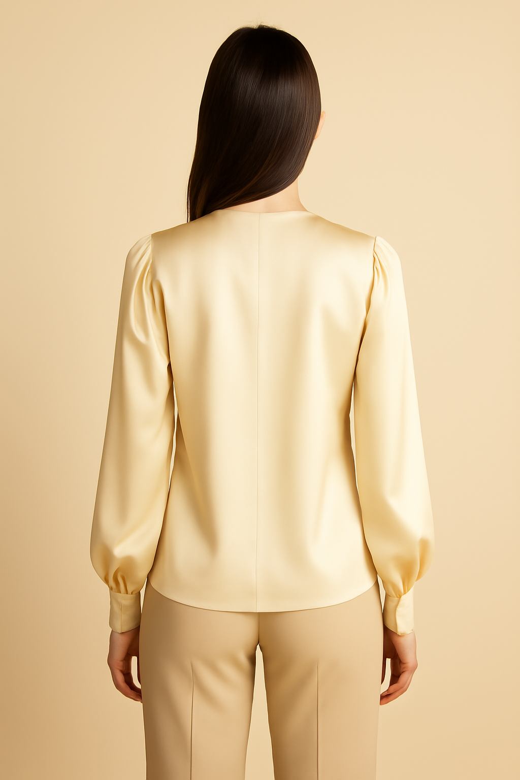 Azure Puff-Sleeve Viscose V-Neck Blouse