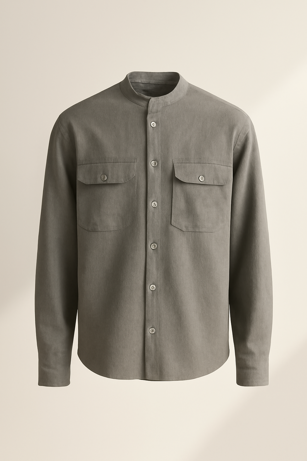 Comporta Band-Collar Linen Utility Shirt