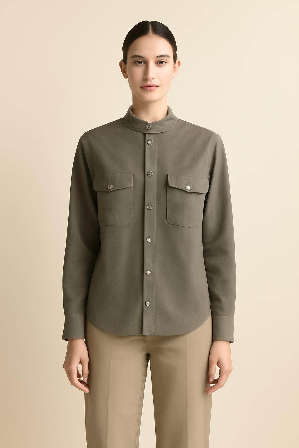 Comporta Band-Collar Linen Utility Shirt
