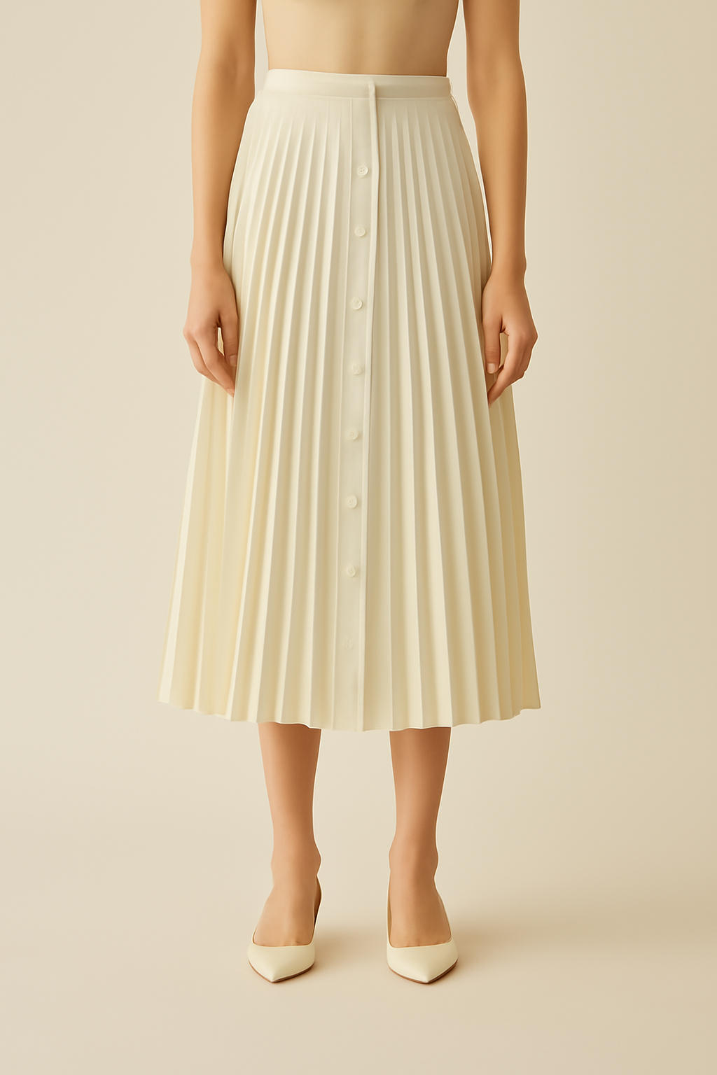 Comporta Button-Front Viscose Pleated Skirt