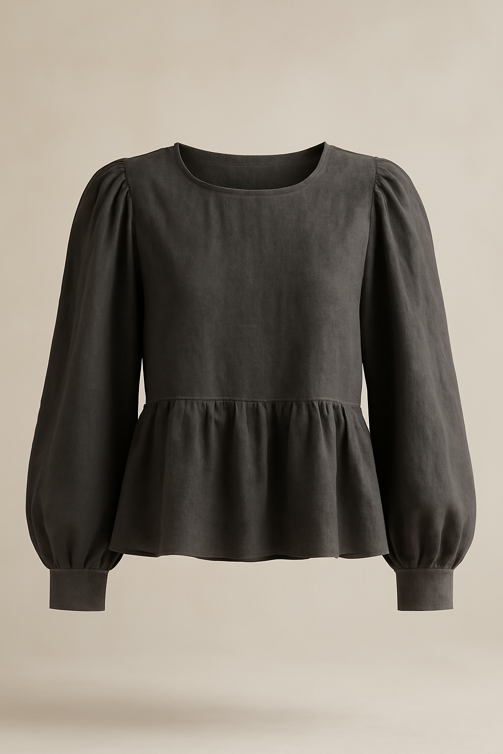 Comporta Puff-Sleeve Linen Flounce Blouse