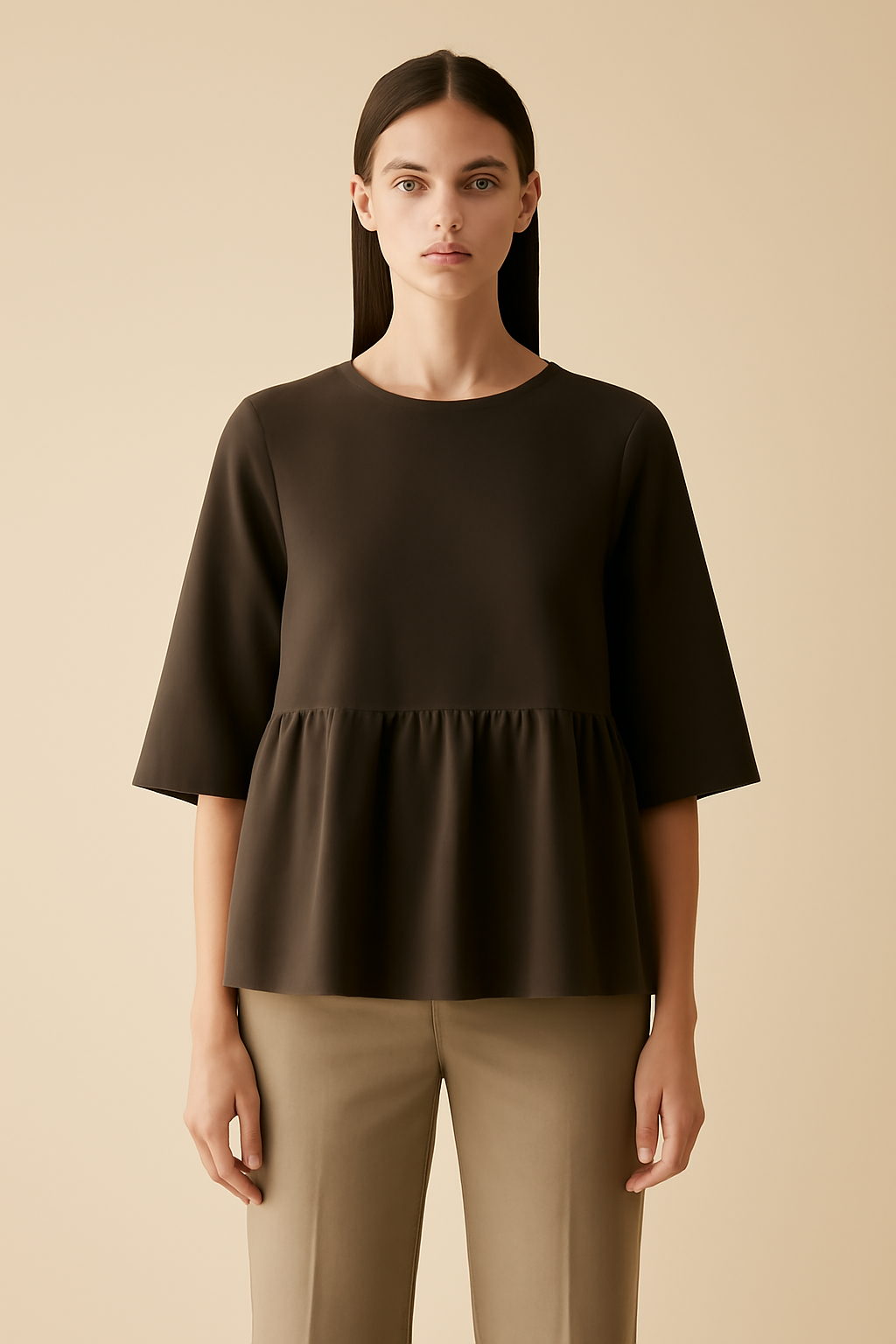 Comporta Puff-Sleeve Linen Flounce Blouse