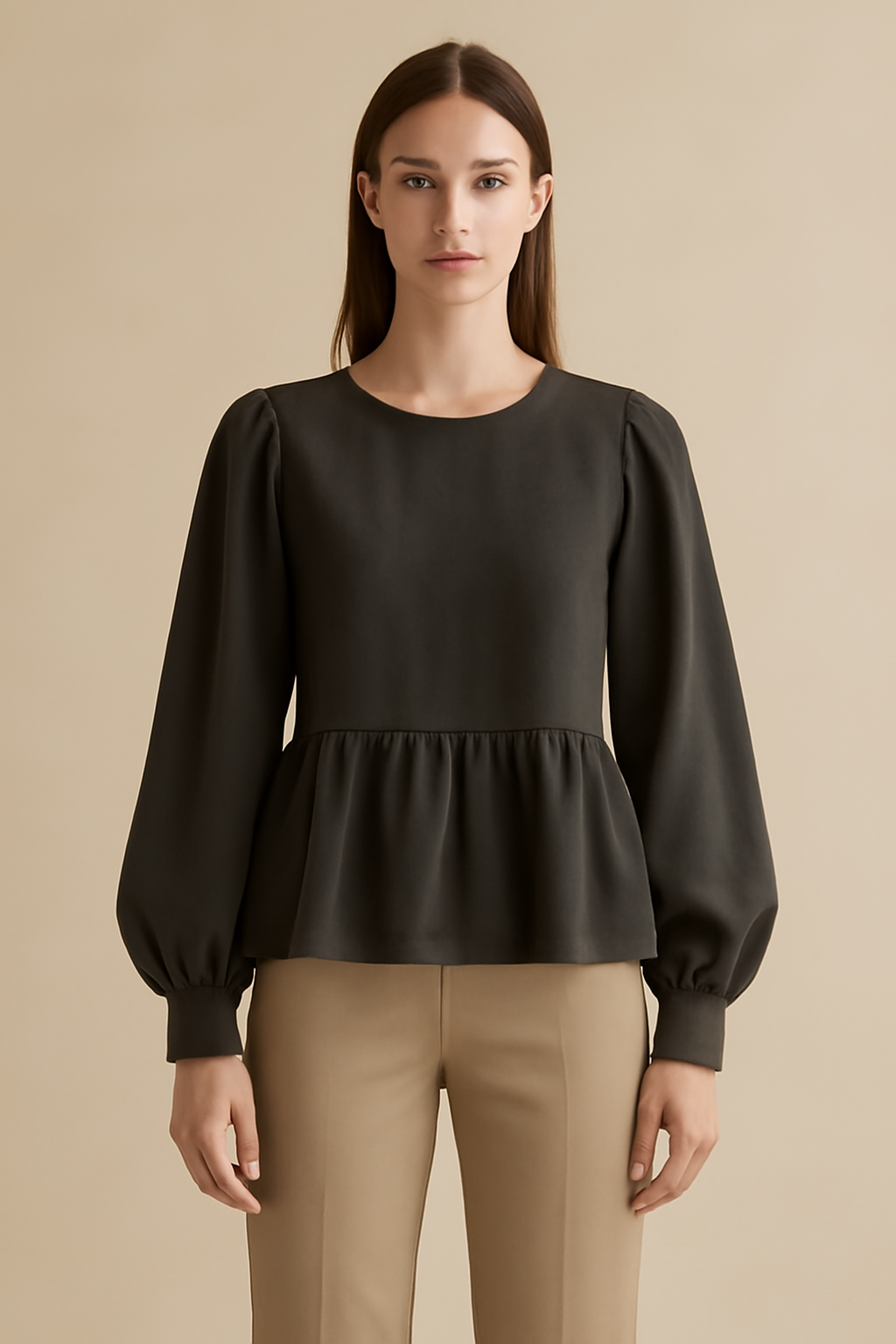 Comporta Puff-Sleeve Linen Flounce Blouse