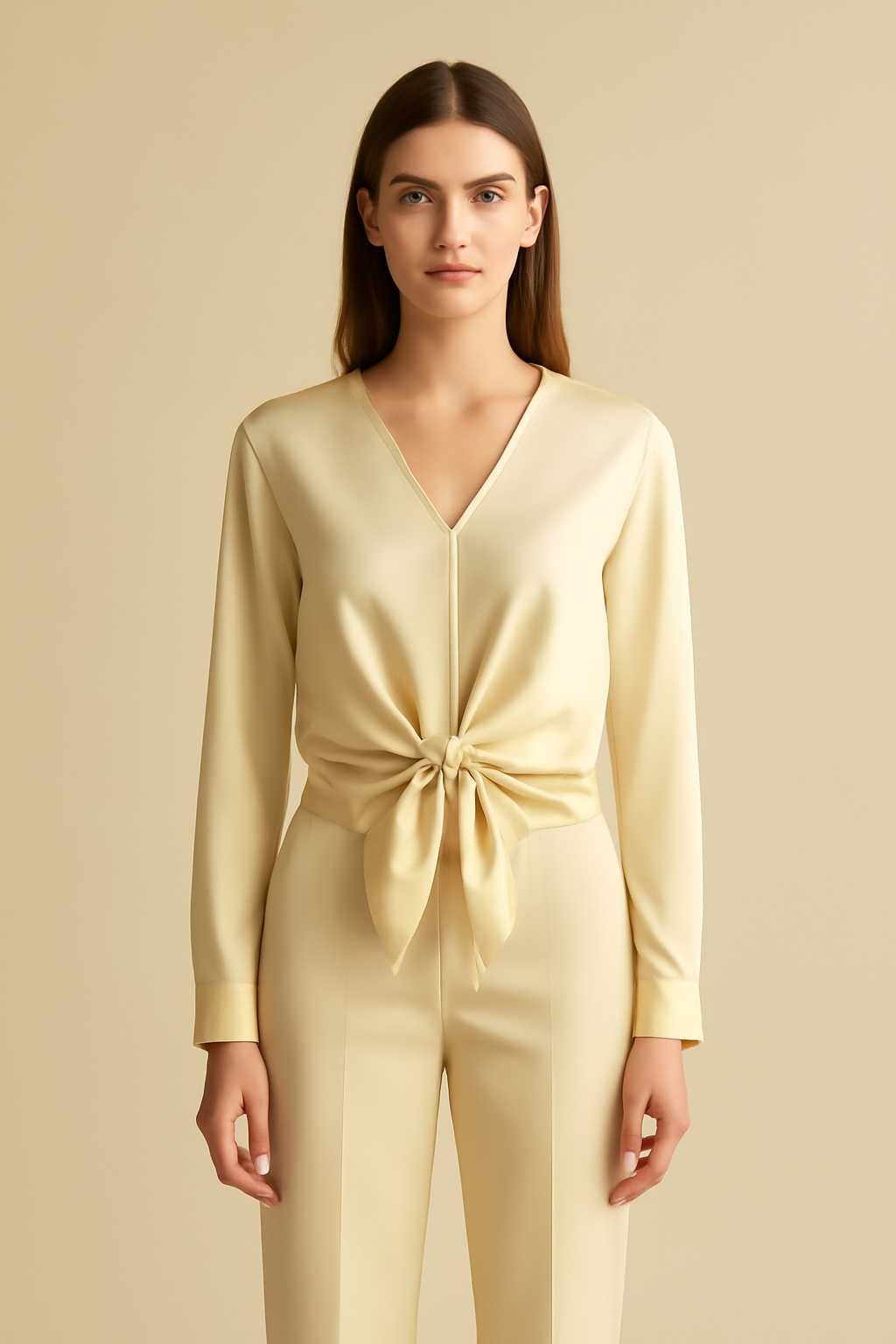 Cove Tie-Front Viscose V-Neck Blouse