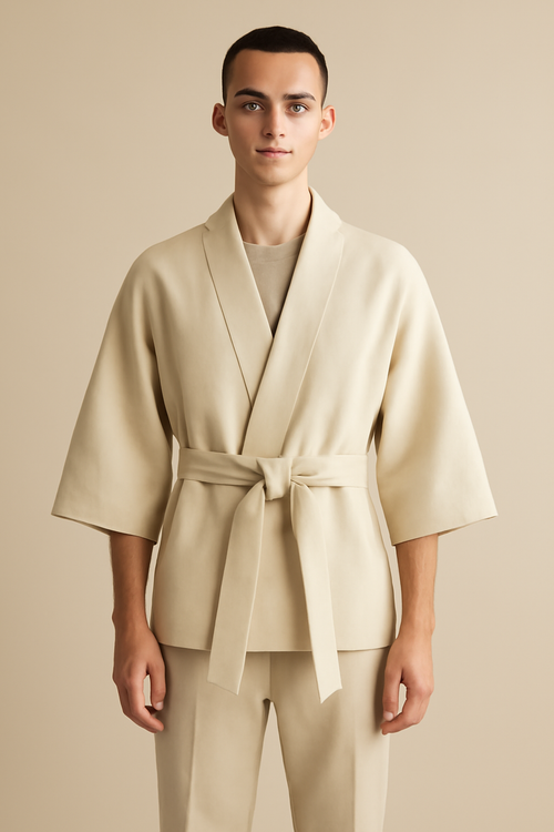 Cyclades Kemerli Keten Kimono Ceket