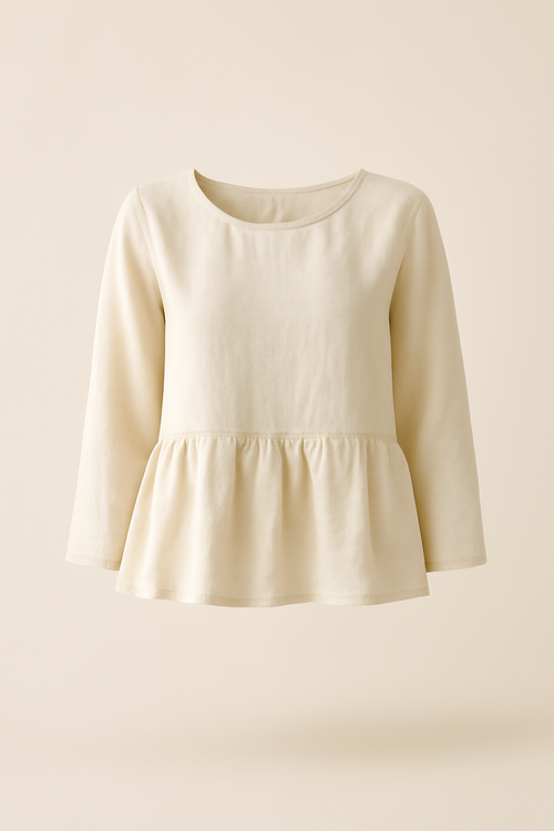 Dune Puff-Sleeve Organic Flounce Blouse