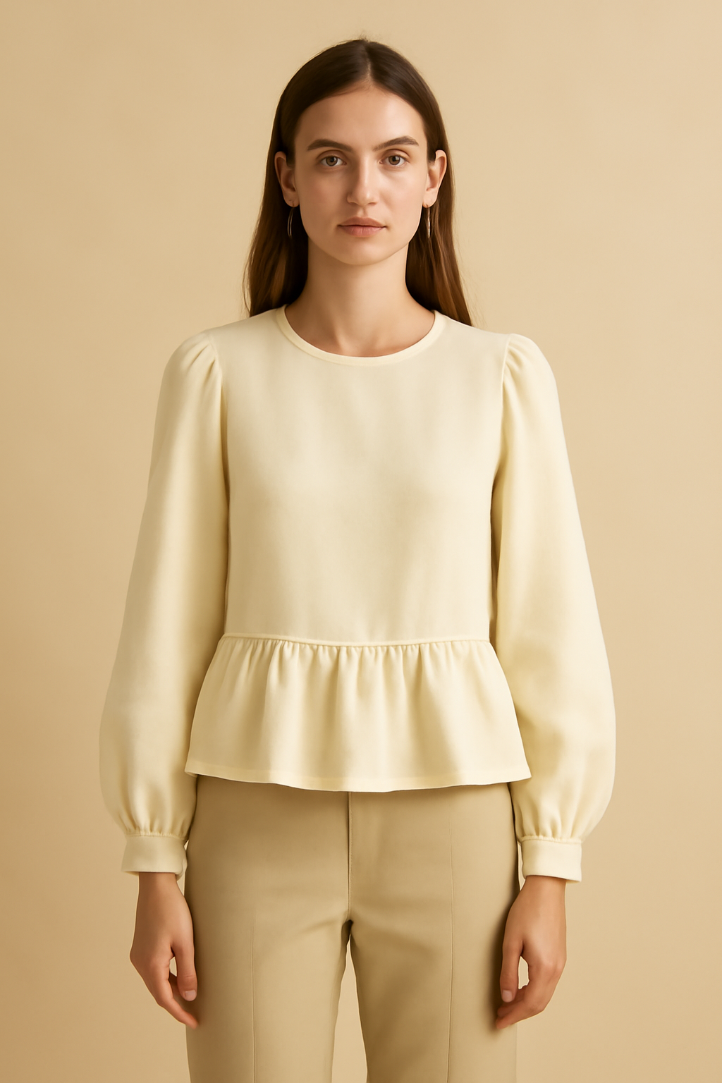 Dune Puff-Sleeve Organic Flounce Blouse