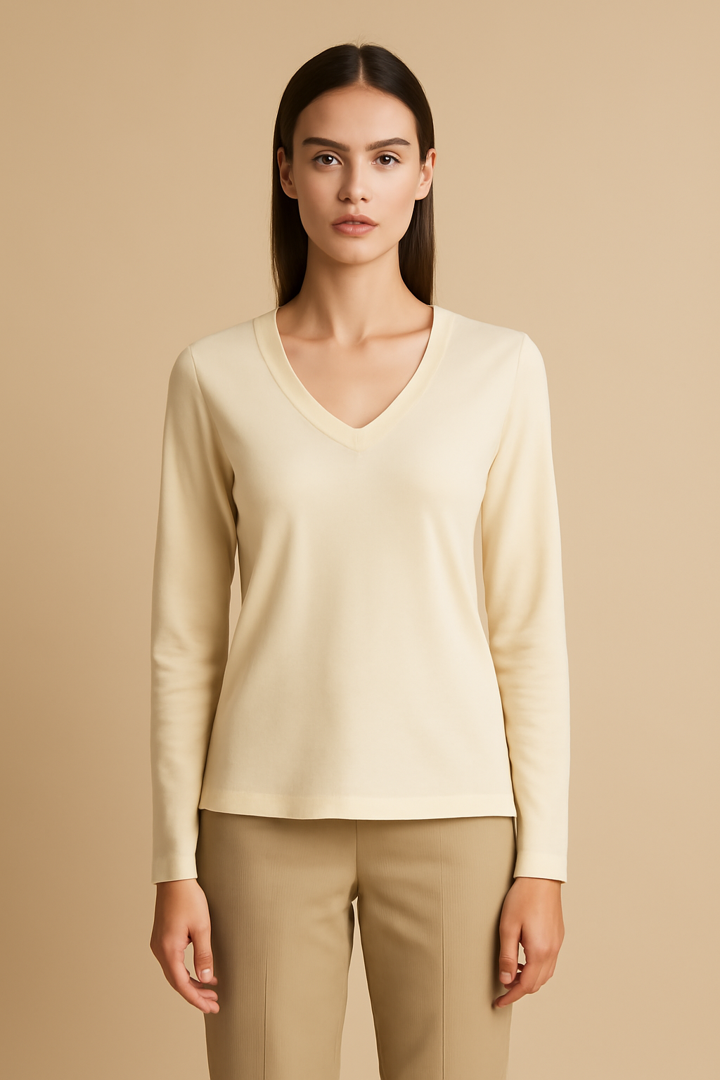 Levant Long-Sleeve Organic V-Neck Blouse
