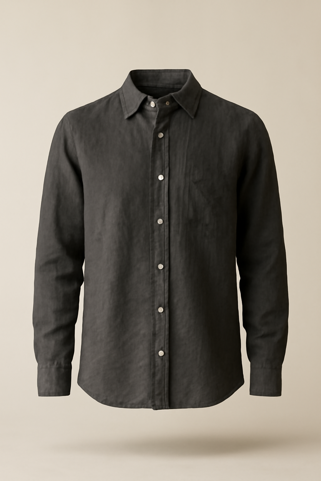 Meander Band-Collar Linen Everyday Shirt