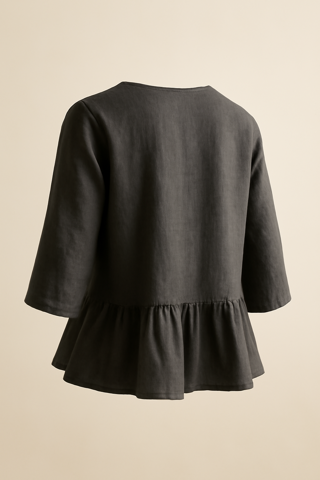 Meander Long-Sleeve Linen Flounce Blouse