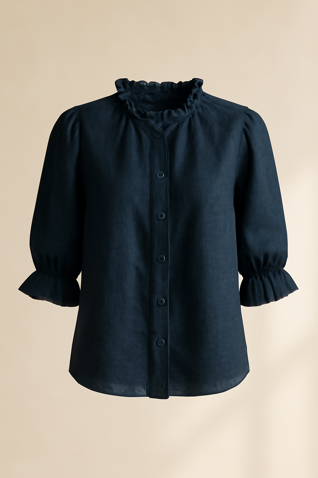 Meridian Long-Sleeve Linen Ruffled Blouse