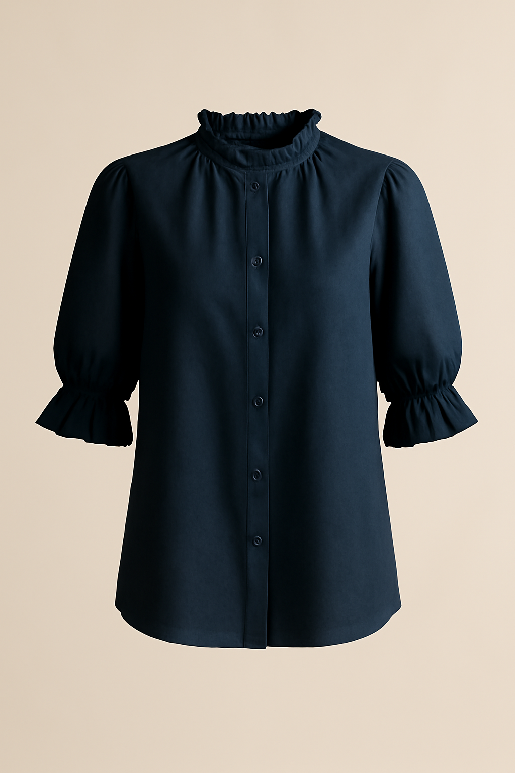 Meridian Long-Sleeve Linen Ruffled Blouse