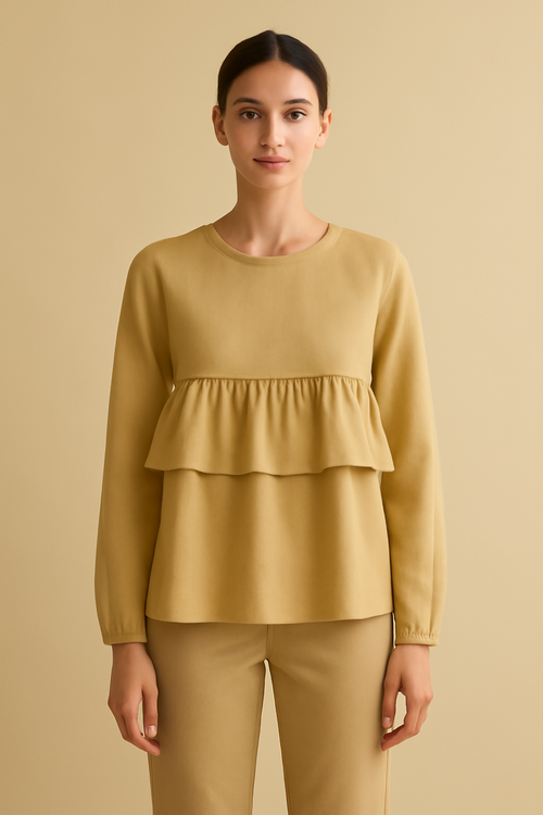 Meridian Long-Sleeve Linen Ruffled Blouse