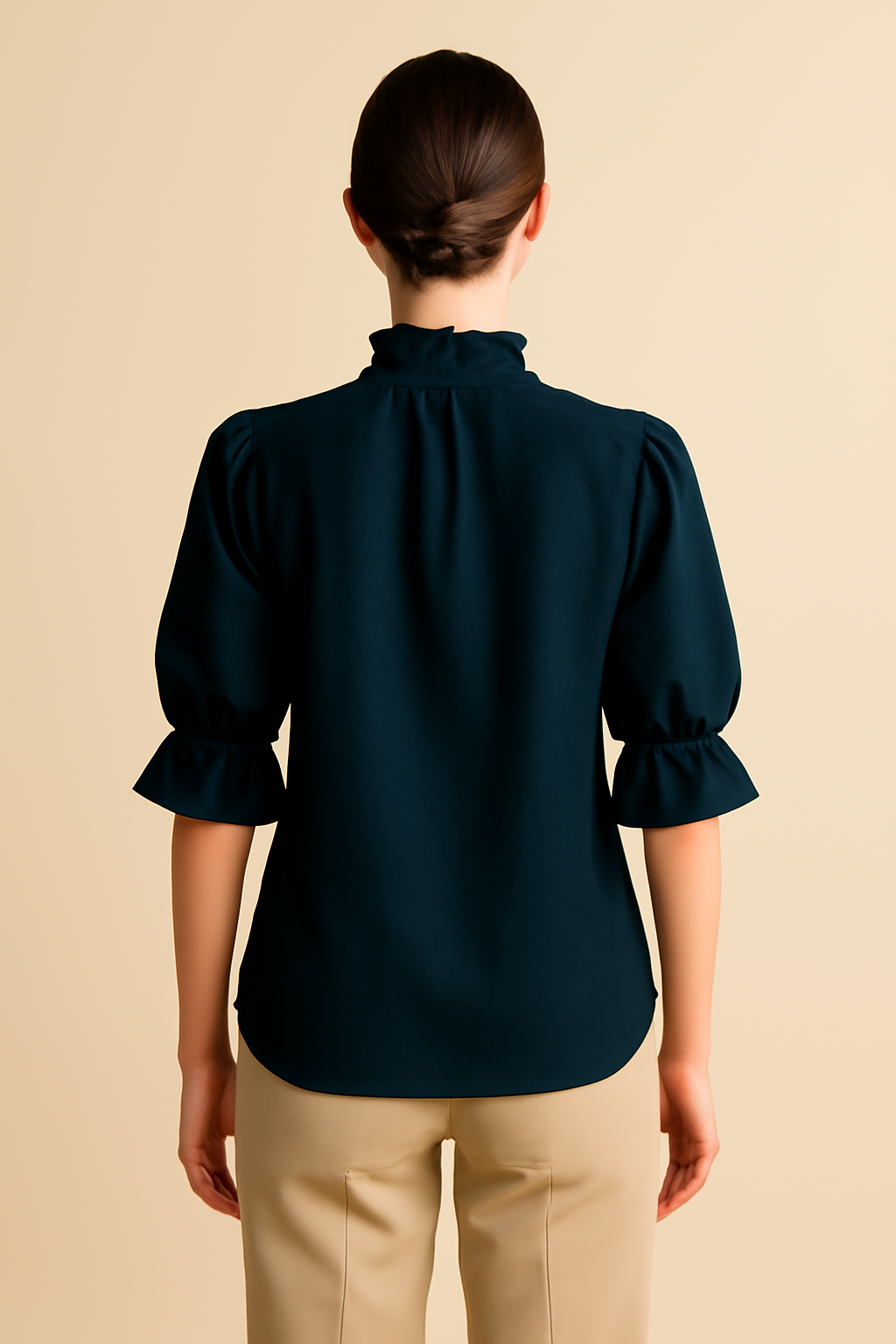 Meridian Long-Sleeve Linen Ruffled Blouse