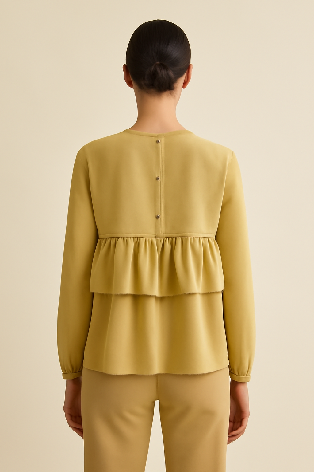 Meridian Long-Sleeve Linen Ruffled Blouse
