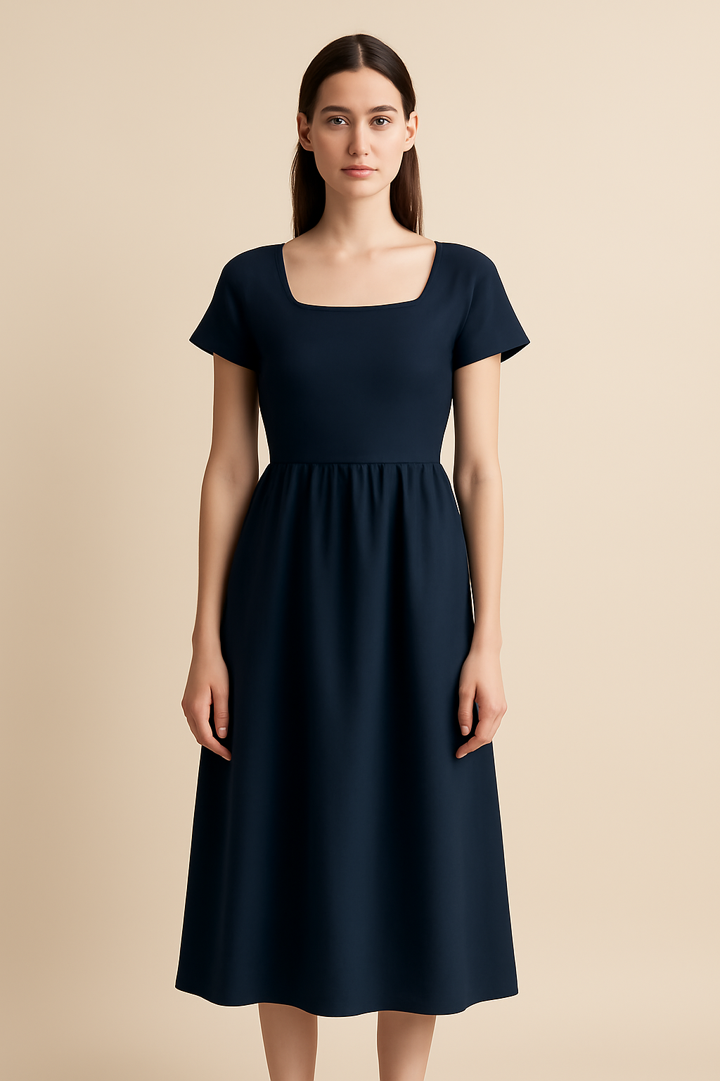 Meridian V-Neck Linen Midi Dress