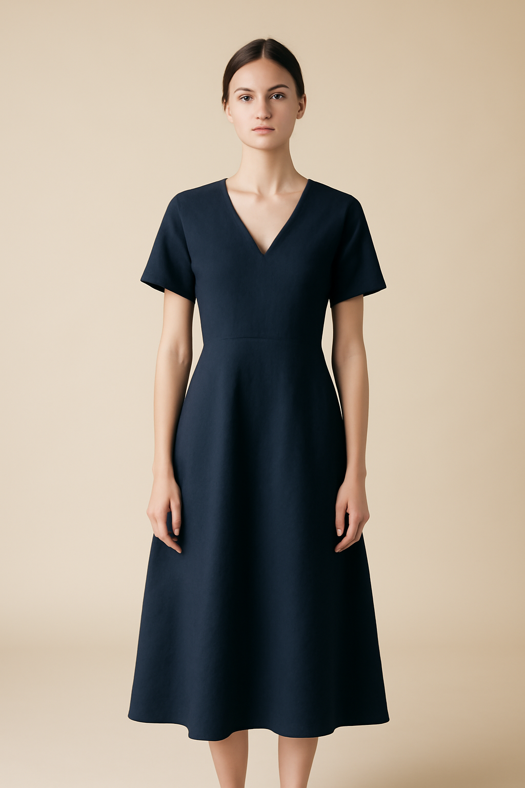 Meridian V-Neck Linen Midi Dress