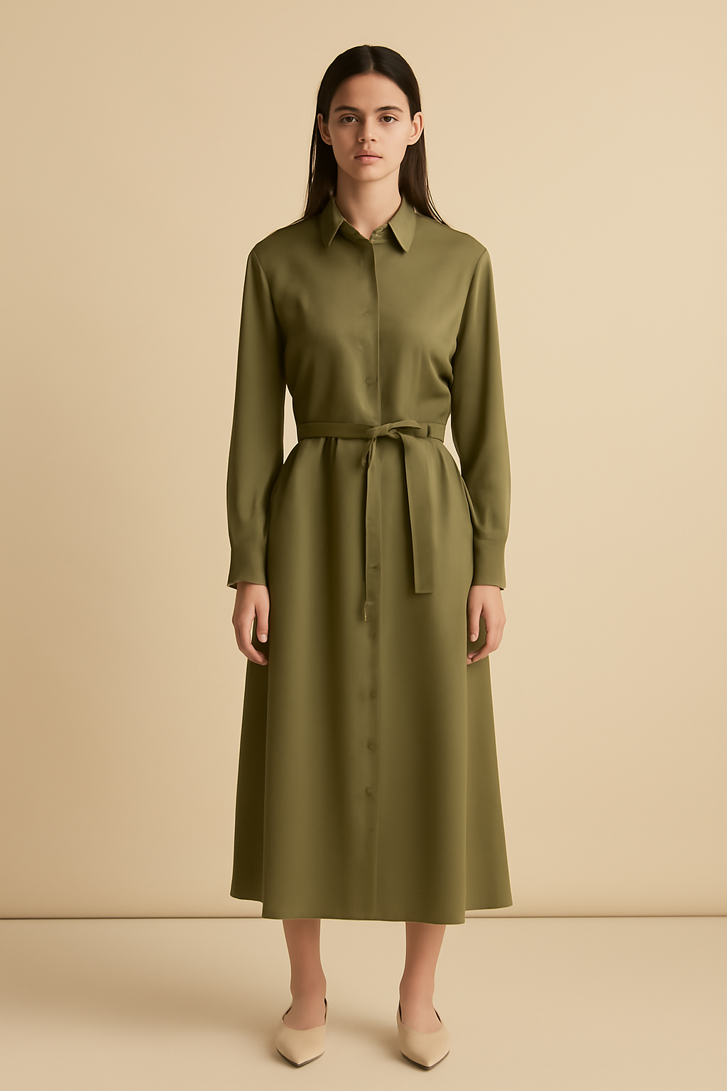 Meridian V-Neck Viscose Shirt Dress