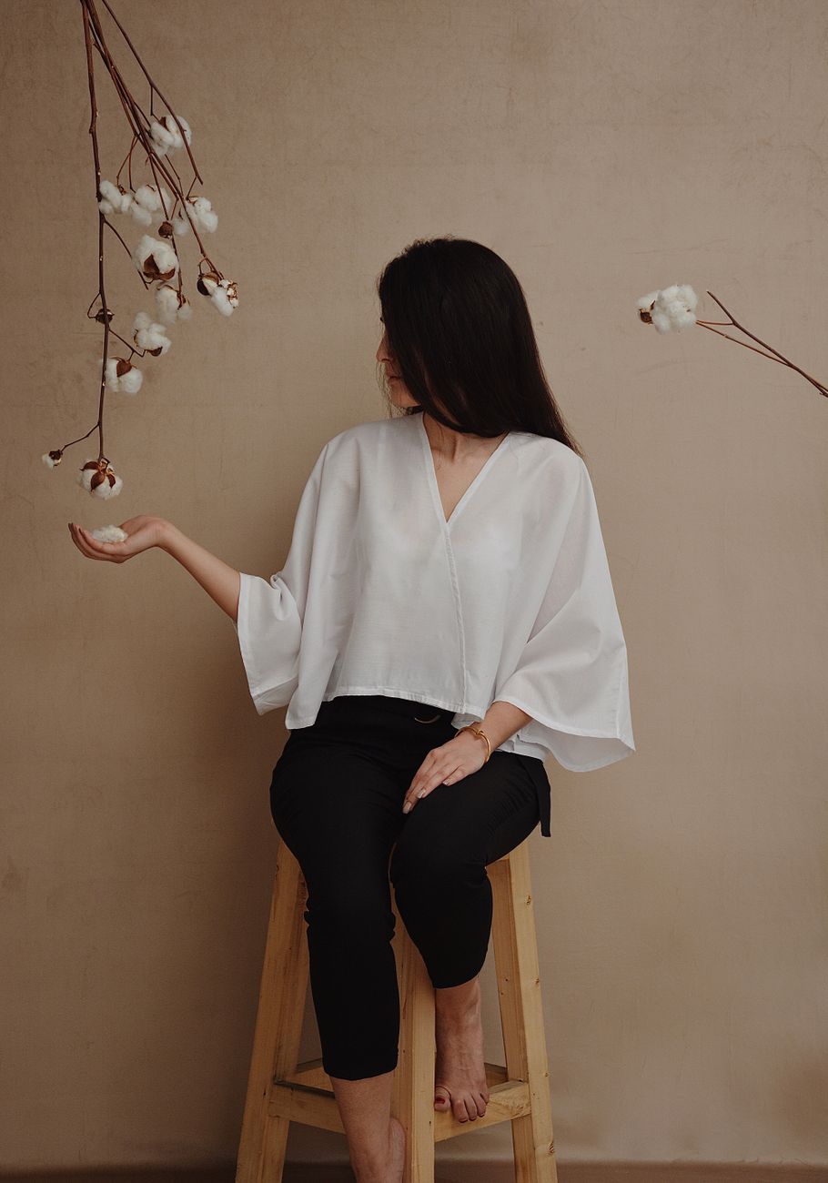 Azure Viscose V-Neck Blouse