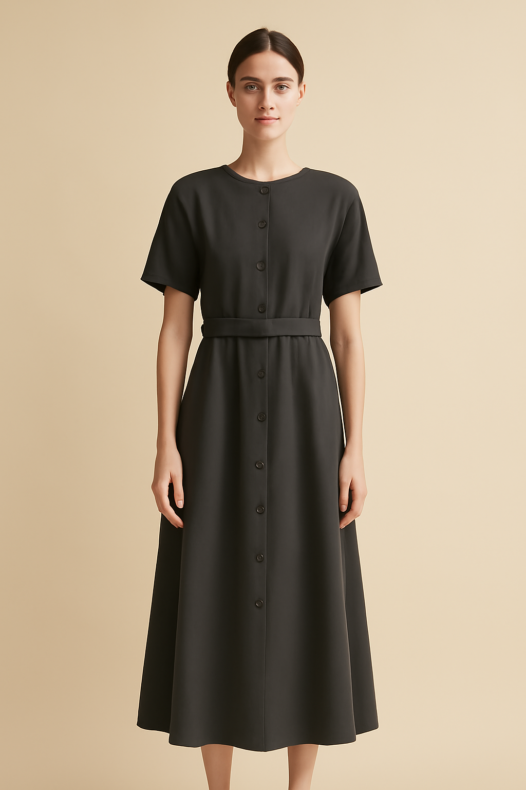 Riviera Round-Neck Linen Midi Dress