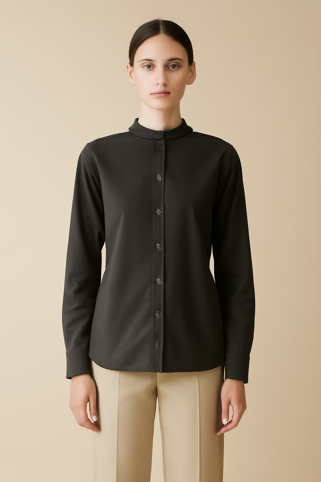 Solstice Band-Collar Linen Classic Shirt