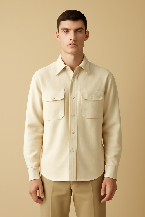 Solstice Camp-Collar Linen Utility Shirt