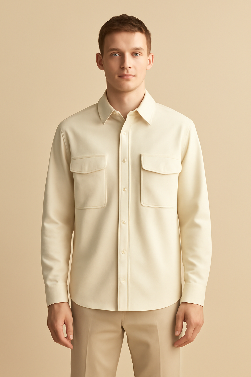 Solstice Point-Collar Linen Utility Shirt