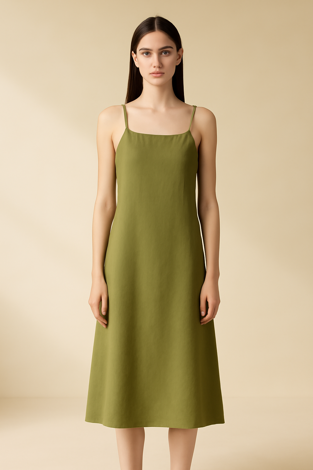 Solstice Square-Neck Linen Slip Dress