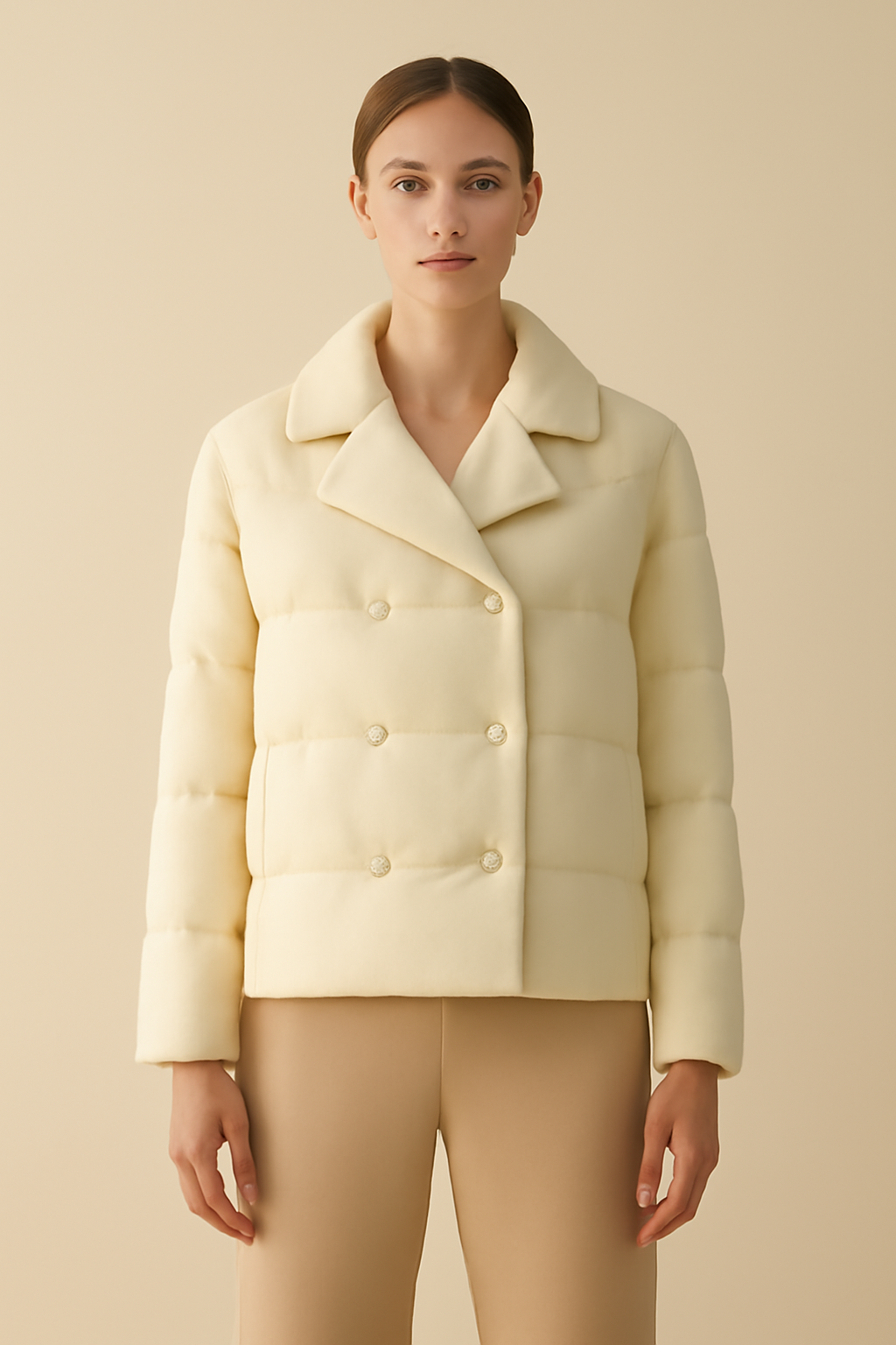 Terra Double-Breasted Linen Puffer Jacket