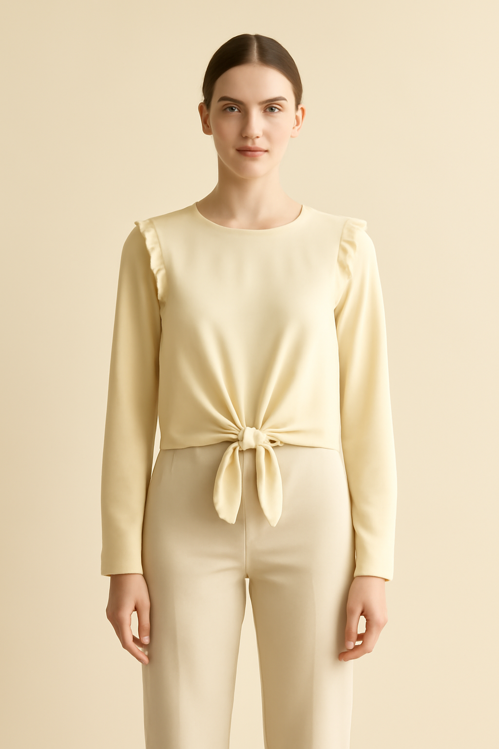 Terra Tie-Front Tencel Ruffled Blouse